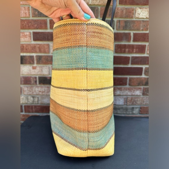 Talbots Tri-Color Paper Straw Tote Shoulder Bag Snap Closure 17” X 13.5” X 11.5” - Picture 10 of 12